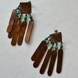 Silver Cooper and Green turquoise Dangle Earrings 1 set